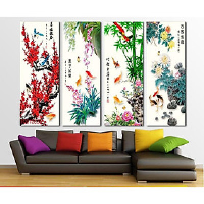 Bộ 4 tấm tranh treo tường Tứ Quý TB.TQ910535 /Gỗ nhập khẩu Hàn Quốc-Bo viền,chống lóa,ẩm mốc,mối mọt