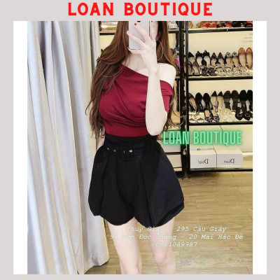 Aó thun hở vai rúm eo cộc tay chất thun lạnh mát đẹp