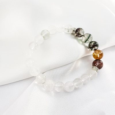 Vòng tay mệnh thổ, kim đá thạch anh ưu linh trắng mix đá ưu linh ngủ sắc LAT.127