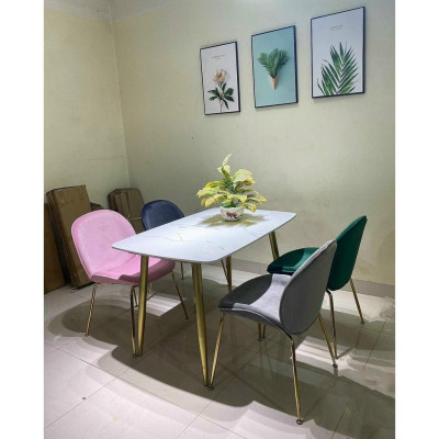 Bộ bàn ăn chân trụ 1m2 + 4 ghế Gubi mặt đá ceramic  Thương hiệu Nội Thất Bình Long 