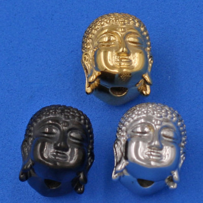 Vòng đeo tay gỗ hóa thạch 14 ly cẩn hạt Phật A Di Đà inox đen VGHTNLE14