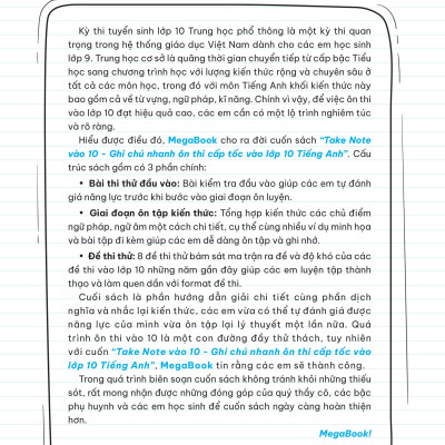 Take Note Vào 10 - Ghi Chú Nhanh Ôn Thi Cấp Tốc Vào Lớp 10 - Tiếng Anh (MGB)