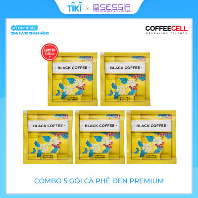 Combo 5 Gói Cà Phê Đen Premium Với Nhân Sâm Trắng Thượng Hạng COFFEECELL (5 gói x 15g) - Tăng cường hệ miễn dịch, Giải phóng tiềm năng nhà lãnh đạo - Hàng Chính Hãng