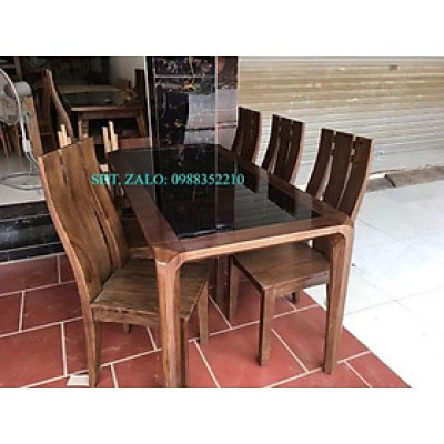 bàn ăn gỗ sồi nga mặt đá phun màu óc chó