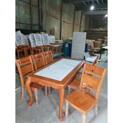 Bàn ăn mặt đá gỗ sồi nga kiểu tân cổ điển