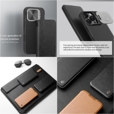 Bao da cho iPhone 16 Pro Max - 16 Pro NILLKIN QIN PROP - bảo vệ Camera kiêm giá đỡ - Hàng chính hãng
