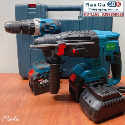 Bộ Combo Máy Khoan Bê Tông Và Máy Và Máy Khoan Pin 199V 2 Pin 15 Cell - Động Cơ Không Than, Tặng Kèm Hộp Đựng - Bảo Hành 12 Tháng