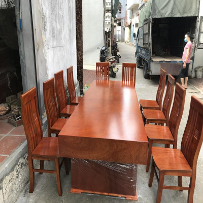 Bàn Ăn Đóng Hộp 10 Ghế Đục Chữ Thọ Cân Gỗ Hương Đá