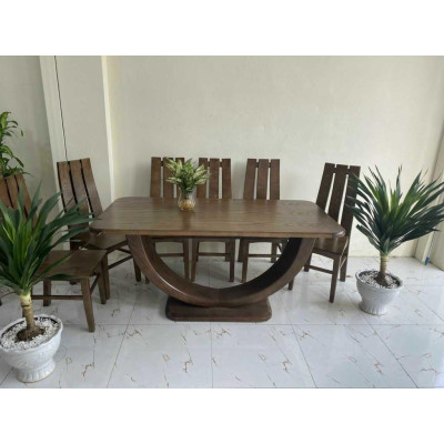Bàn ăn gỗ sồi 6 ghế chân bán nguyệt