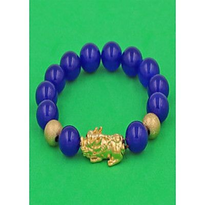 Vòng đeo tay Thạch Anh Xanh Dương 12 ly - cẩn Tỳ Hưu Phong Thủy inox vàng VTAXDTHHBV12 - hợp mệnh Mộc, mệnh Thủy