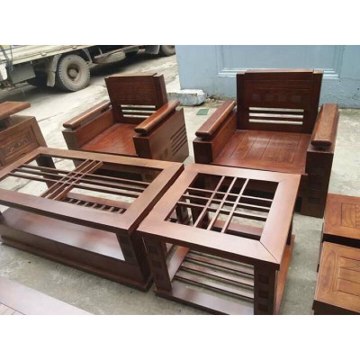 bộ bàn ghế sô fa gỗ sồi Nga hàng phun pu màu óc chó