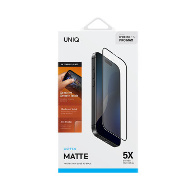 Miếng Dán Cường Lực Nhám Chống Vân Tay Kèm Khung Dán UNIQ OPTIX MATTE cho iphone 17/ 17 air/ 17 pro/ 17 pro max/ iPhone 16 /16 Plus/ 16 Pro/ iPhone 16 ProMax_ Hàng Chính Hãng