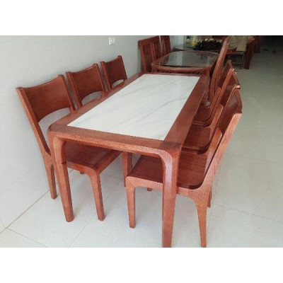 bàn ăn gỗ sồi nga mặt đá phun màu óc chó