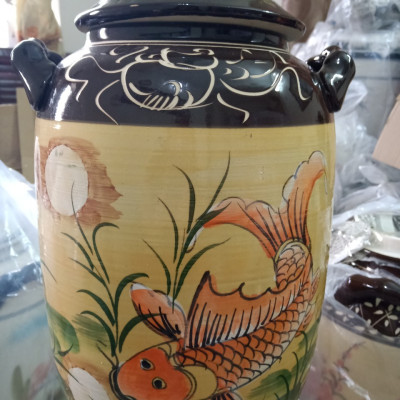 Hũ đựng rượu gạo vẽ phong cảnh Bát Tràng loại 15L