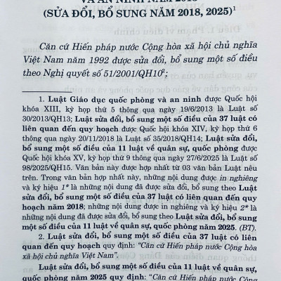 Luật Giáo Dục Quốc Phòng Và An Ninh Năm 2013 (Sửa Đổi, Bổ Sung Năm 2018, 2025)