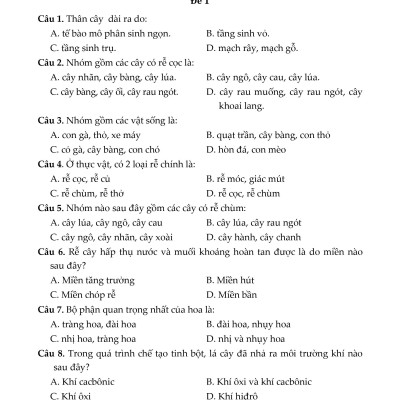 100 Đề Kiểm Tra Sinh Học 6