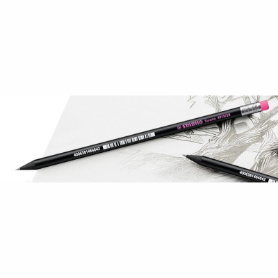 Hộp 12 cây bút chì gỗ STABILO Swano 2B thân đen + tẩy ER196E (PC4918/12-2B+) - Vàng