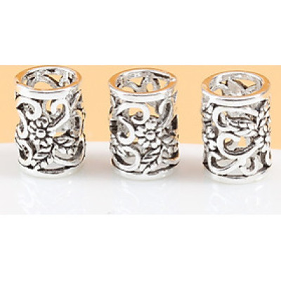 Combo 3 cái charm bạc hình trụ chặn hạt họa tiết hoa văn - Ngọc Quý Gemstones