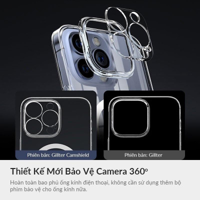 Ốp lưng trong suốt sạc từ tính bảo vệ camera cho iPhone 15 Pro Max / 15 Pro / 14 Pro Max / 13 Pro Max hiệu Memumi Glitter Magnetic - Siêu Mỏng 0.3mm, Tích Hợp Sạc Không Dây Từ Tích Magnetic, Lực Hút Mạnh, Chắc Chắn - Hàng nhập khẩu