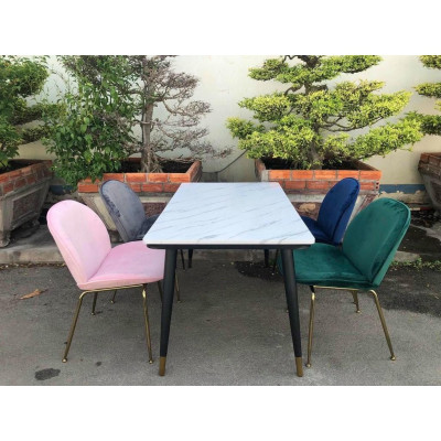 Bộ bàn ăn chân trụ 1m2 + 4 ghế Gubi mặt đá ceramic  Thương hiệu Nội Thất Bình Long 