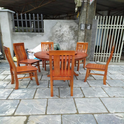 Bàn Ăn Tròn Thọ Cân 6 Ghế Gỗ Hương Đá