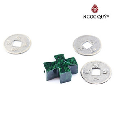 Mặt dây chuyền thánh giá xỏ ngang đá cẩm thạch sơn thủy 19.5x16.8x7mm mệnh hỏa, mộc - Ngọc Quý Gemstones