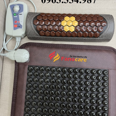 Thảm/Nệm đá nhiệt nóng tourmaline hạt tròn đen bóng Fanocare KT 50x150x3.5cm FN01R (Tặng kèm 1 gối đá tourmaline)