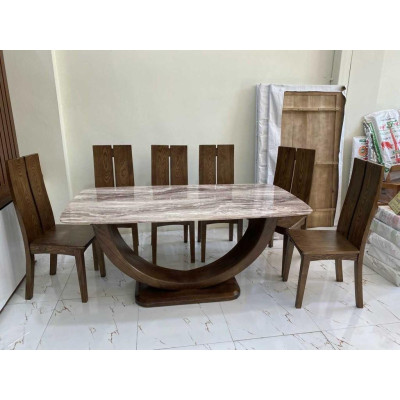 Bàn ăn gỗ sồi 6 ghế chân bán nguyệt