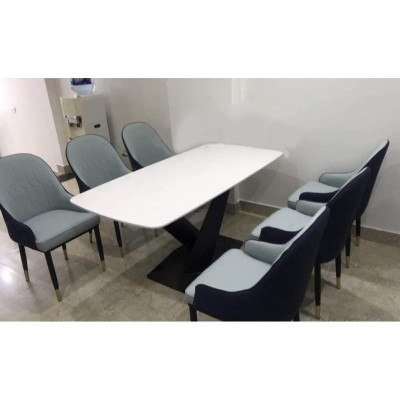 Bộ bàn ăn chân X 1m6 + 6 ghế Monet có tay mặt đá ceramic  Thương hiệu Nội Thất Bình Long 