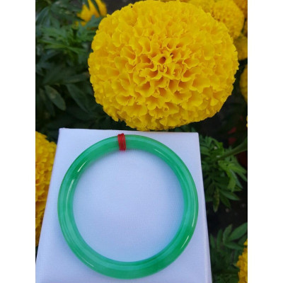 Vòng Tay Nữ Mới Đá Cẩm Thạch Đ Đẹp 52mm x cọng 7mm Xanh lá tươi nữ mệnh mộc hỏa 51kg - 57kg đeo ạ