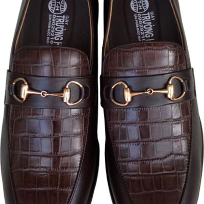 Giày tây nam Trường  Hải da bò dập vân cá sấu màu nâu  cao cấp đế cao 4cm GT210