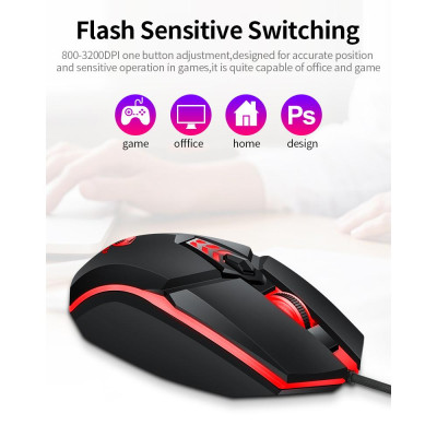 Chuột chơi game có dây T-WOLF G510 6 nút 4 đèn nền màu 800-3200 DPI có thể điều chỉnh cho văn phòng và máy tính xách tay / PC