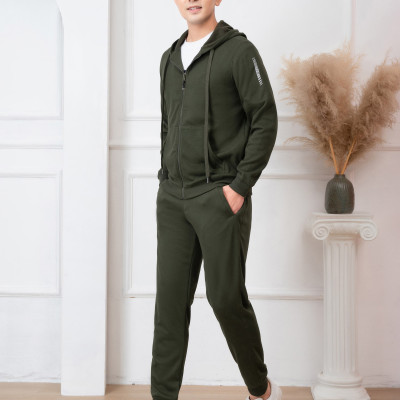 Bộ nỉ hoddie ALIGRO kéo khóa có mũ màu xanh rêu BN.16