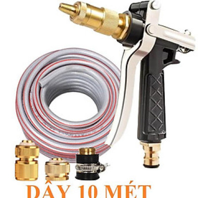Bộ dây vòi xịt nước rửa xe,tưới cây .tăng áp 3 lần, loại 7m,10m 206236 đầu đồng,cút đồng, + tặng túi đựng bút