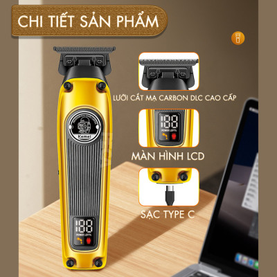 Tông đơ chấn viền chuyên nghiệp Kemei KM-1855 lưỡi mạ carbon DLC cao cấp, động cơ không chổi than, công suất mạnh 8W không nóng hoạt động hiệu quả - Hàng chính hãng