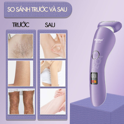 Máy tẩy lông Kemei KM-1539 chuyên dùng cạo lông toàn thân, bikini sử dụng pin sạc tiện lợi - Chính hãng