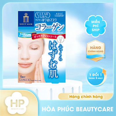 Mặt Nạ Dưỡng Trắng Collagen Kosé Softymo Clear Turn White Mask VC 5 Miếng