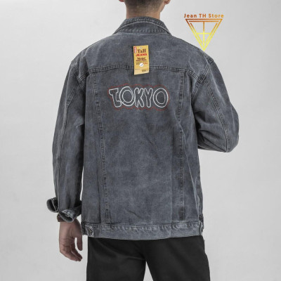 Áo khoác jean nam cơ bản kool ngầu xám thêu tokyo cao cấp