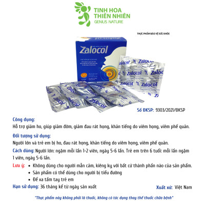 Combo 5 hộp viên ngậm ho thảo mộc Zalocol Hỗ trợ giảm đờm, giảm đau rát họng, khản tiếng do viêm họng, viêm phế quản (hộp 20 viên) - Genat