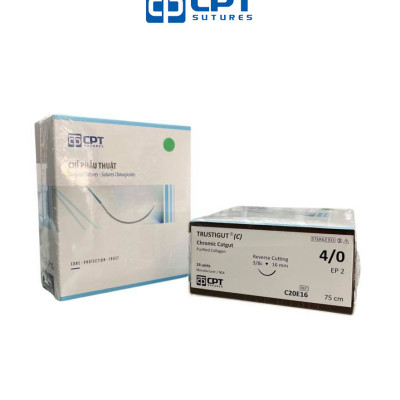 Chỉ phẫu thuật tự tiêu tan chậm CPT Trustigut (C) Chromic Catgut số 4/0 - C20E16