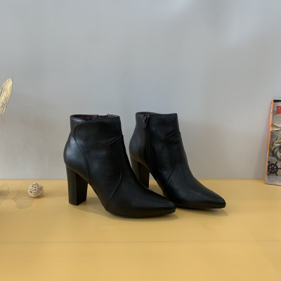 Boot nữ PABNO PN652, Giày Bốt nữ da mịn cổ cao gót vuông 8cm, Giày boot nữ chính hãng khóa bên mũi nhọn cao cấp