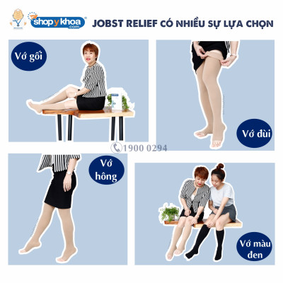 Vớ y khoa đùi Hỗ Trợ Điều Trị suy giãn tĩnh mạch chân JOBST Relief chuẩn áp lực 20-30mmHg (đen, kín ngón) (tất y khoa)