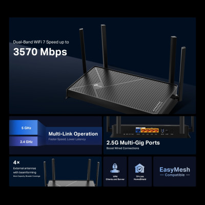 Bộ phát Router WIFI 7 TP-Link Archer BE230 | Chuẩn WIFI 7 băng thông BE3600 / 2 băng tần 2.4 & 5.0 GHz | EasyMesh | Phủ sóng rộng | Bảo hành 2 năm | Hàng Chính Hãng