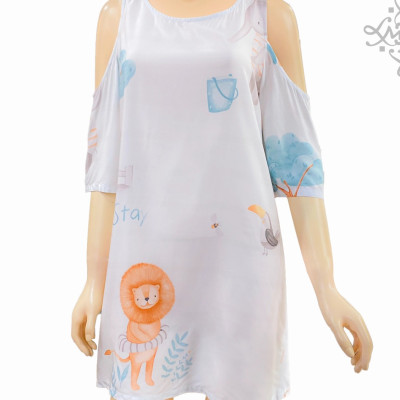 Đầm mặc nhà khoét vai LMcation Tencel - Xanh ngọc hoa văn