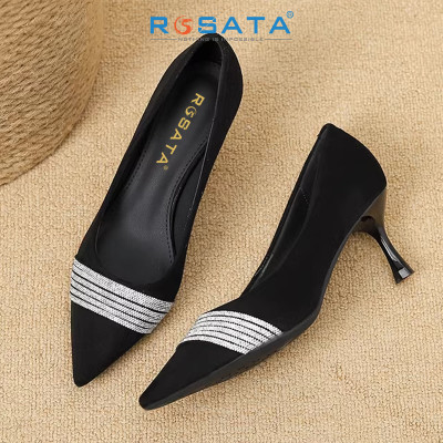 Giày nữ cao gót mũi nhọn, da lộn ROSATA RO694 -7p- Đen - HÀNG VIỆT NAM - BKSTORE