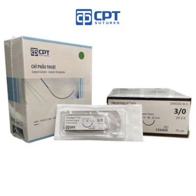 Chỉ phẫu thuật tự tiêu tan chậm CPT Trustigut (C) Chromic Catgut số 3/0 - C25A26