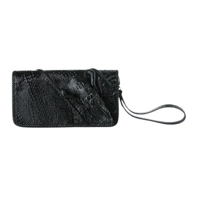 HP3730-31-32-33 - Bóp nữ da cá sấu Huy Hoàng nhiều ngăn đầu cá sấu đan viền màu đen, nâu đất, vàng, nâu đỏ