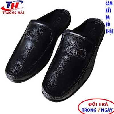 Dép Bít Mũi Nam Da Bò Thật Trường Hải Màu Đen Dép nam Thời Trang Cao cấp DN130 
