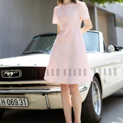 Đầm taffeta gấm hồng NGADO
