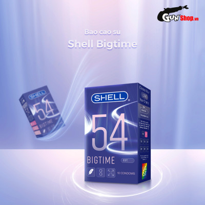 Bao cao su Shell Bigtime - Size 54mm, siêu mỏng, kéo dài thời gian - Hộp 10 cái
